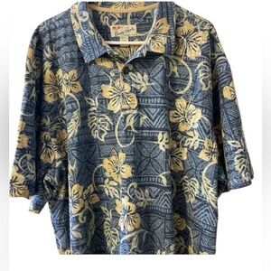 Crazy Shirts mens Hawaiian button down shirt blue and ivory size Xxl